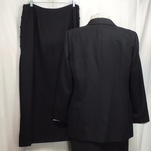 Maxi Skirt Suit Harve Benard Black Lightweight Wool Floral Embroidered - Picture 3 of 15